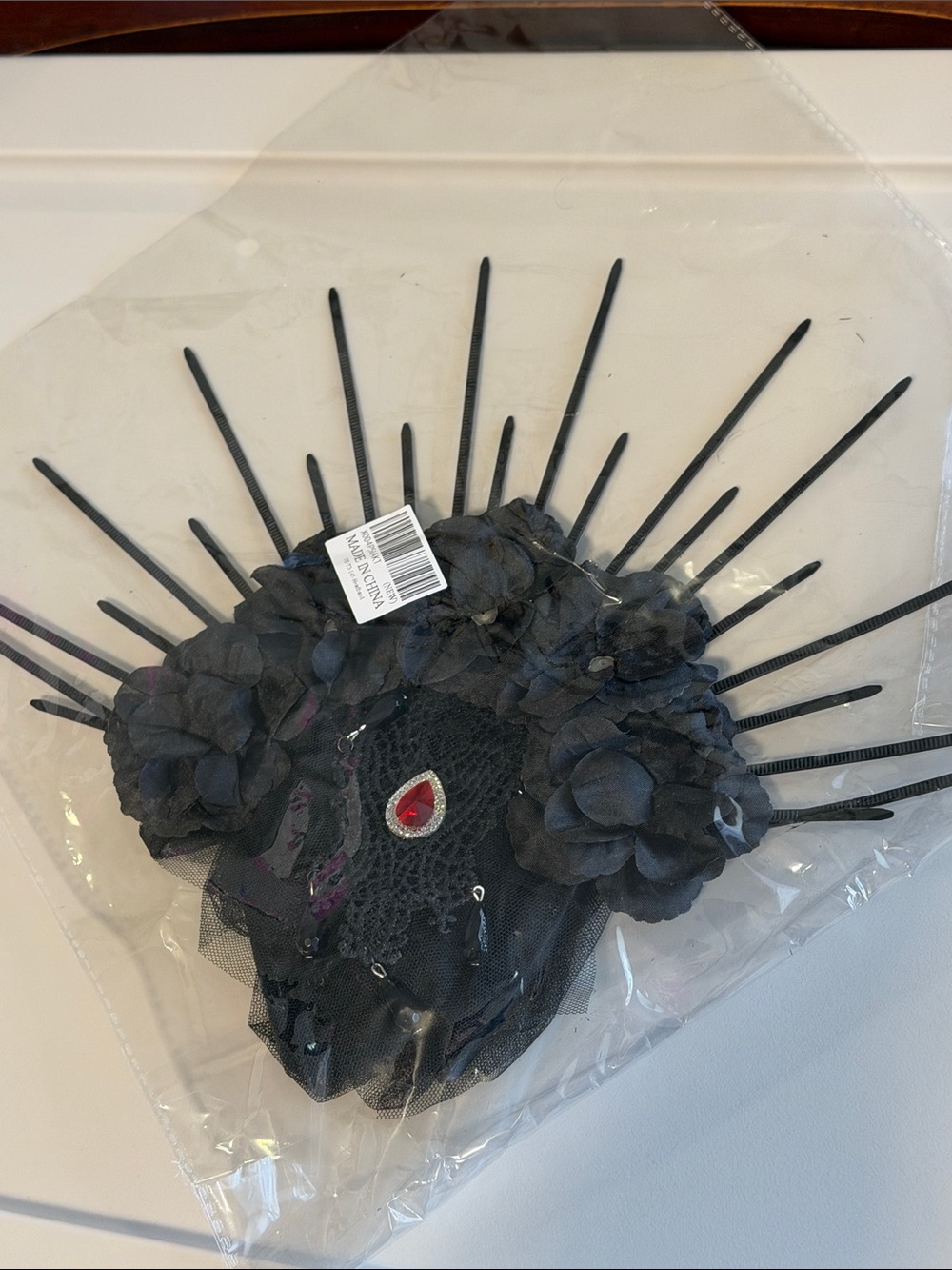 Adult Black Gothic Halo Headpiece with Veil - Picture 4 of 7